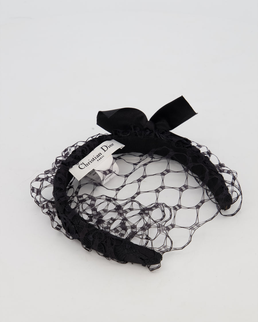 Christian Dior Black Headband with Satin Bow and Face Veil