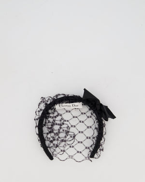 Christian Dior Black Headband with Satin Bow and Face Veil