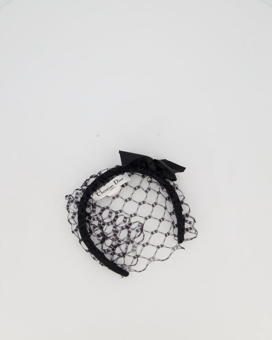 Christian Dior Black Headband with Satin Bow and Face Veil