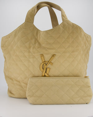 Saint Laurent Beige Icare Maxi Nubuck Tote with Gold Oversized YSL Logo RRP £4,120