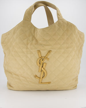 Saint Laurent Beige Icare Maxi Nubuck Tote with Gold Oversized YSL Logo RRP £4,120