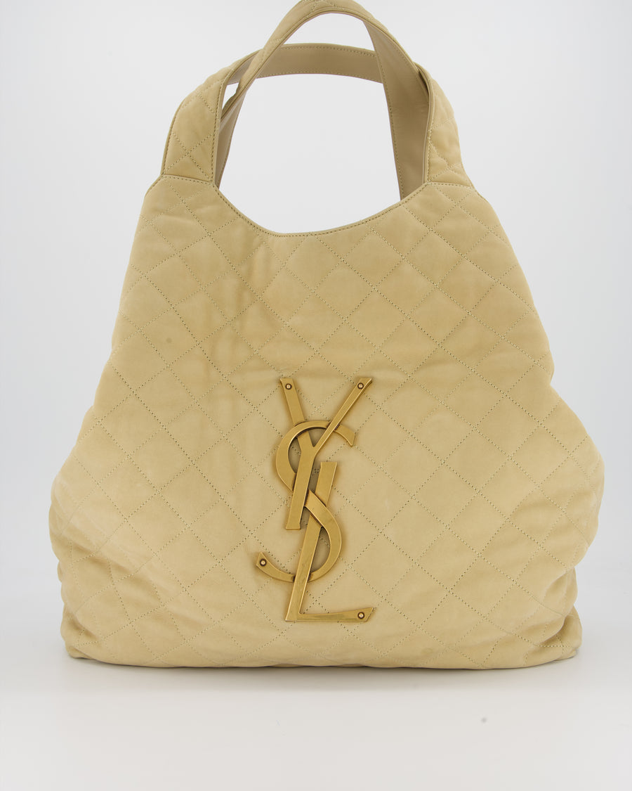 Saint Laurent Beige Icare Maxi Nubuck Tote with Gold Oversized YSL Logo RRP £4,120