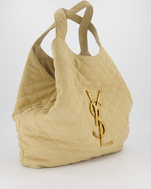 Saint Laurent Beige Icare Maxi Nubuck Tote with Gold Oversized YSL Logo RRP £4,120