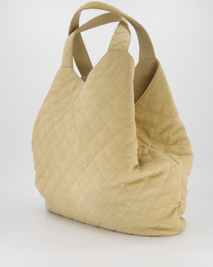 Saint Laurent Beige Icare Maxi Nubuck Tote with Gold Oversized YSL Logo RRP £4,120