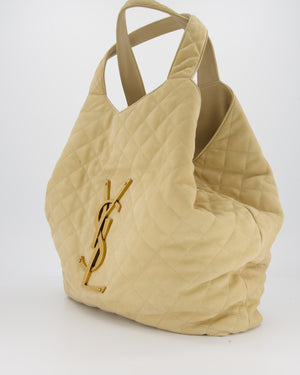Saint Laurent Beige Icare Maxi Nubuck Tote with Gold Oversized YSL Logo RRP £4,120
