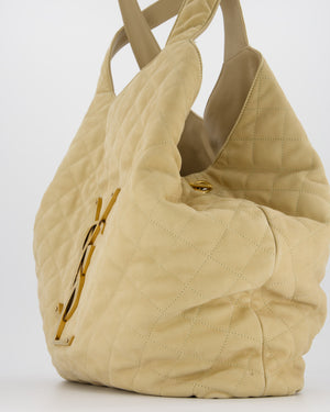 Saint Laurent Beige Icare Maxi Nubuck Tote with Gold Oversized YSL Logo RRP £4,120