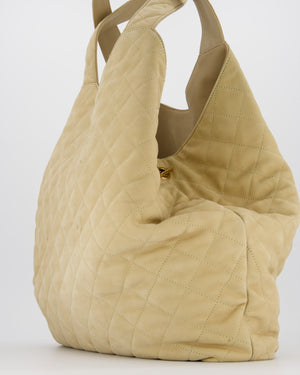Saint Laurent Beige Icare Maxi Nubuck Tote with Gold Oversized YSL Logo RRP £4,120