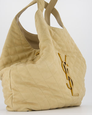 Saint Laurent Beige Icare Maxi Nubuck Tote with Gold Oversized YSL Logo RRP £4,120