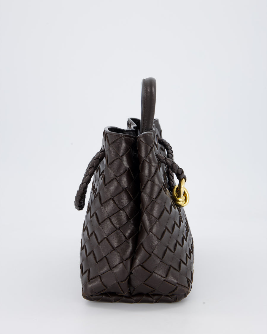 Bottega Veneta Brown Small Andiamo Bag in Intrecciato Lambskin Leather With Gold Brass Hardware RRP £3,650
