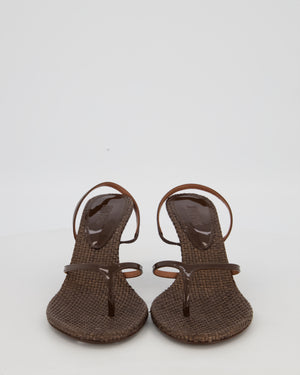 Paris Texas Lidia Brown Patent Leather Heeled Sandals With Raffia Soles Size EU 40