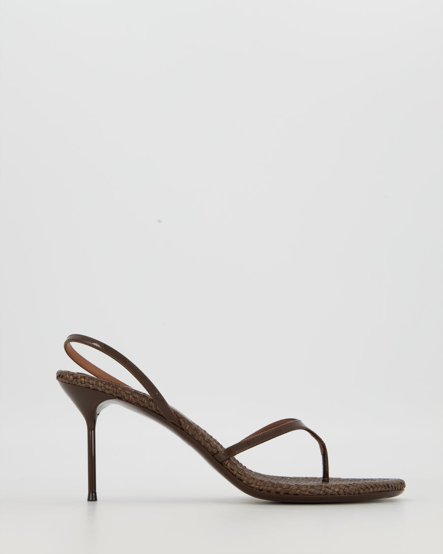 Paris Texas Lidia Brown Patent Leather Heeled Sandals With Raffia Soles Size EU 40