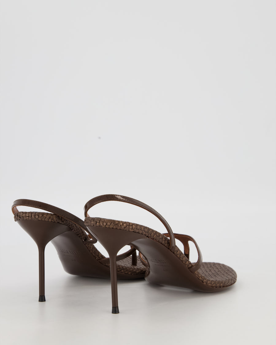 Paris Texas Lidia Brown Patent Leather Heeled Sandals With Raffia Soles Size EU 40