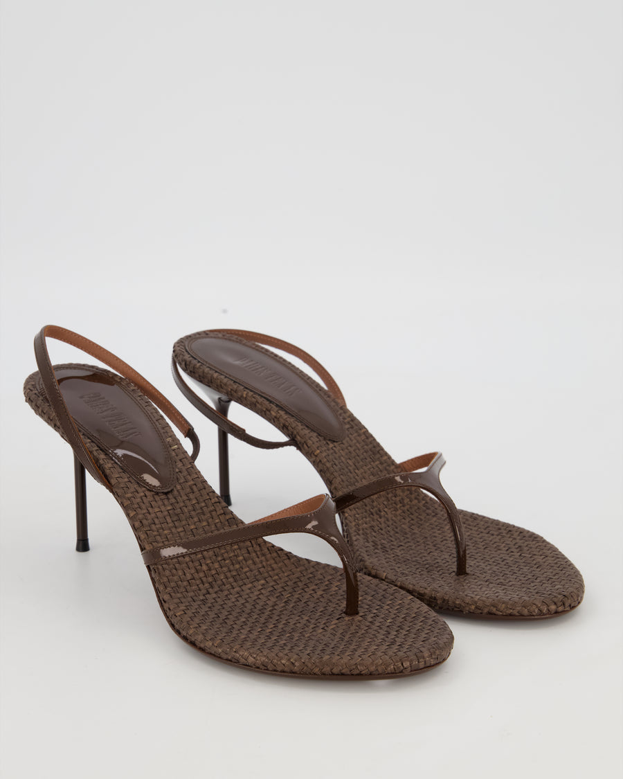 Paris Texas Lidia Brown Patent Leather Heeled Sandals With Raffia Soles Size EU 40