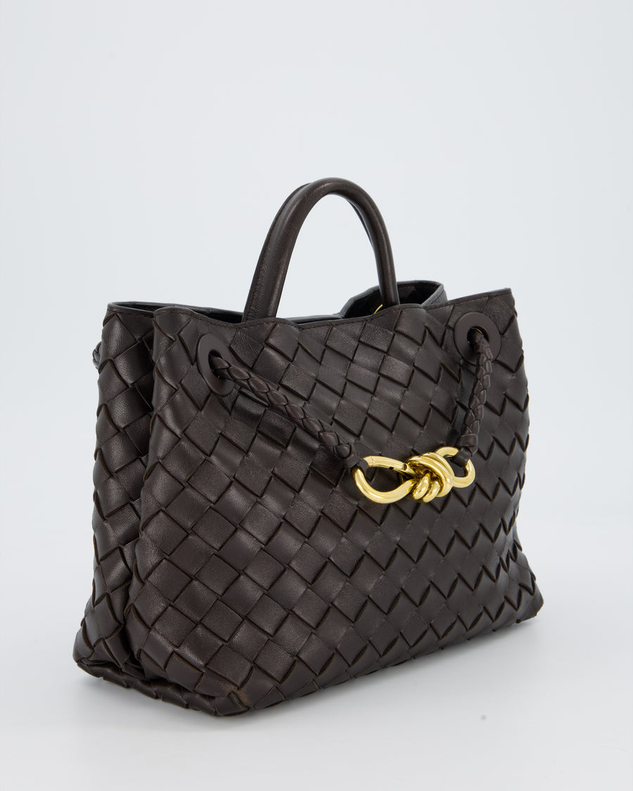 Bottega Veneta Brown Small Andiamo Bag in Intrecciato Lambskin Leather With Gold Brass Hardware RRP £3,650