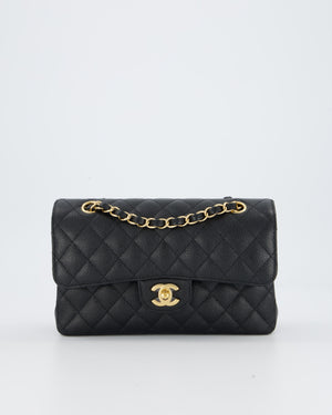 Chanel Black Small Classic Double Flap Bag in Caviar Leather with Gold Hardware