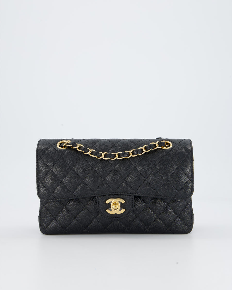Chanel Black Small Classic Double Flap Bag in Caviar Leather with Gold Hardware