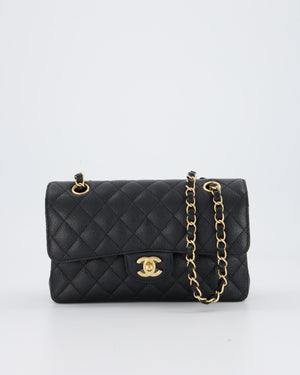 Chanel Black Small Classic Double Flap Bag in Caviar Leather with Gold Hardware