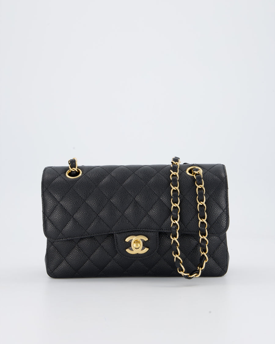 Chanel Black Small Classic Double Flap Bag in Caviar Leather with Gold Hardware