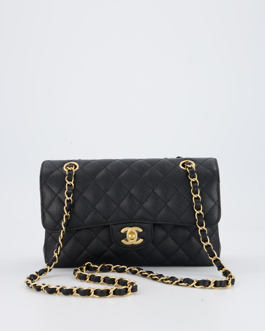 Chanel Black Small Classic Double Flap Bag in Caviar Leather with Gold Hardware