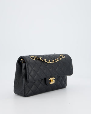 Chanel Black Small Classic Double Flap Bag in Caviar Leather with Gold Hardware