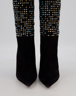 Rene Caovilla Black Suede and Multicolour Crystal Embellished Boots Size EU 40 RRP £1,450
