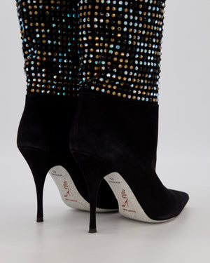 Rene Caovilla Black Suede and Multicolour Crystal Embellished Boots Size EU 40 RRP £1,450