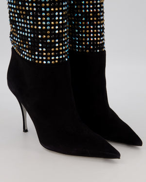 Rene Caovilla Black Suede and Multicolour Crystal Embellished Boots Size EU 40 RRP £1,450