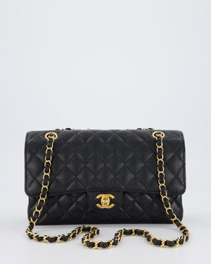 Chanel Black Classic Medium Double Flap Bag in Caviar Leather with Gold Hardware