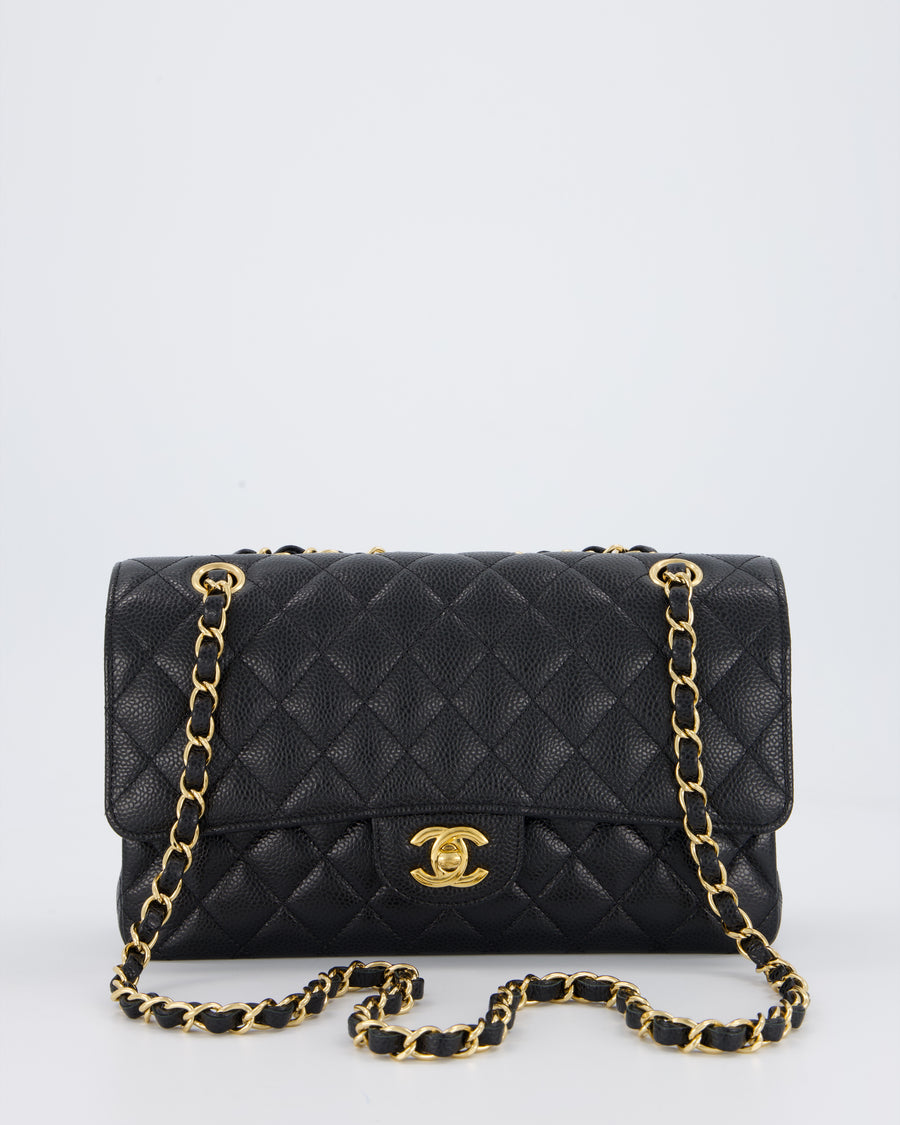 Chanel Black Classic Medium Double Flap Bag in Caviar Leather with Gold Hardware