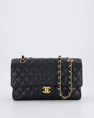 Chanel Black Classic Medium Double Flap Bag in Caviar Leather with Gold Hardware