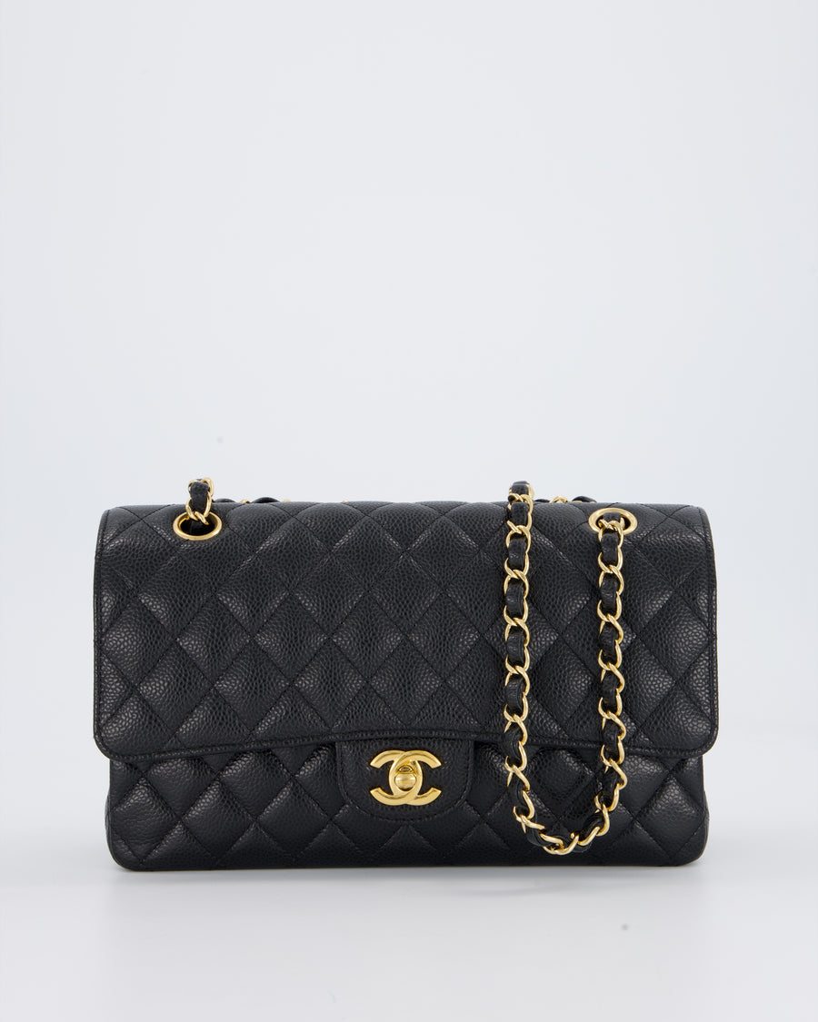 Chanel Black Classic Medium Double Flap Bag in Caviar Leather with Gold Hardware