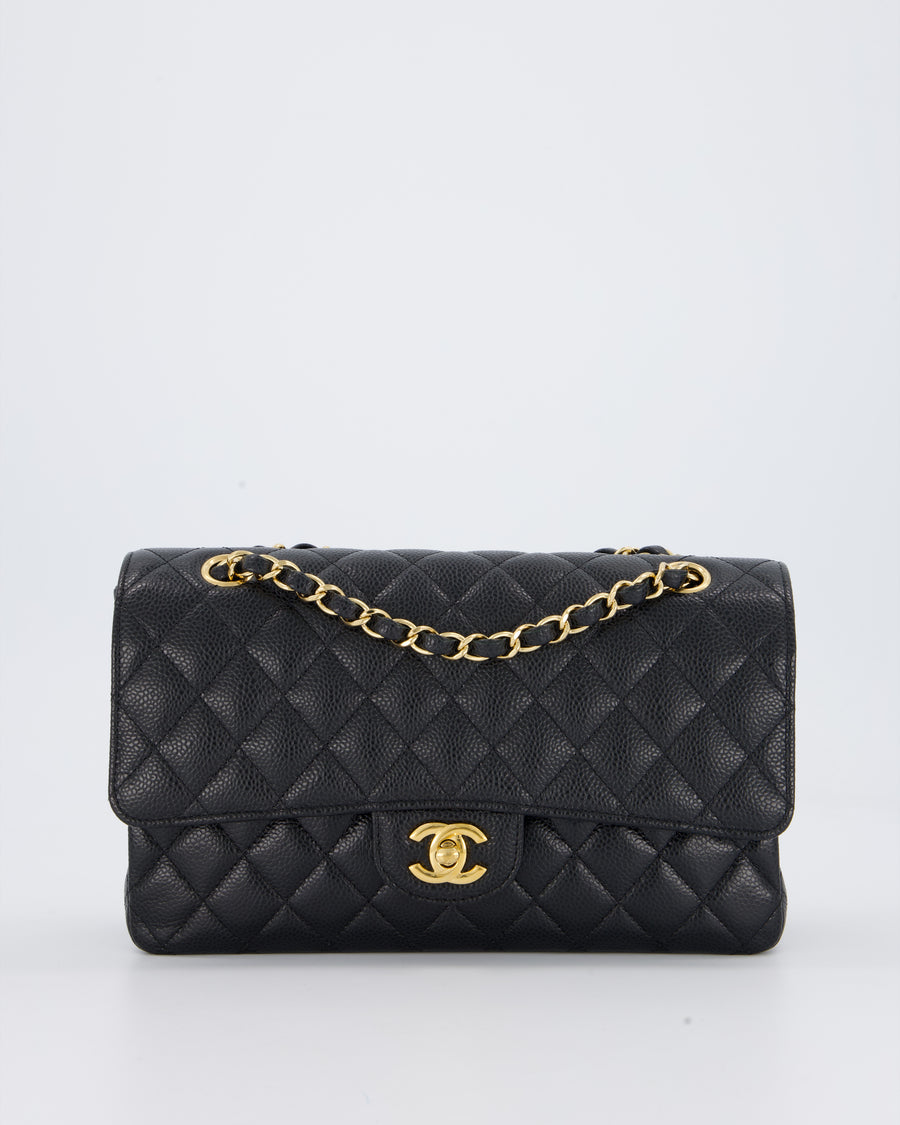 Chanel Black Classic Medium Double Flap Bag in Caviar Leather with Gold Hardware