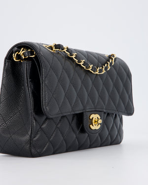 Chanel Black Classic Medium Double Flap Bag in Caviar Leather with Gold Hardware