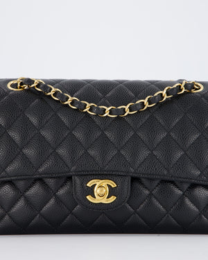 Chanel Black Classic Medium Double Flap Bag in Caviar Leather with Gold Hardware