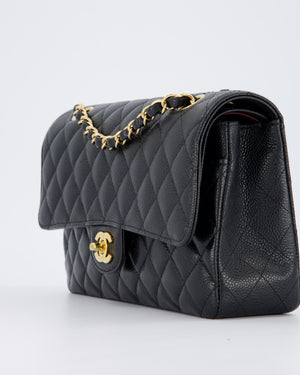 Chanel Black Classic Medium Double Flap Bag in Caviar Leather with Gold Hardware