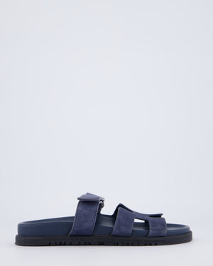 Hermès Chypre Sandal in Bleu Nuit Suede Goatskin Size 38