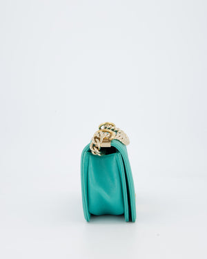 Chanel Mini Boy Bag in Teal Caviar Chevron Leather with Brushed Gold Hardware