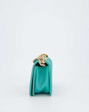 Chanel Mini Boy Bag in Teal Caviar Chevron Leather with Brushed Gold Hardware