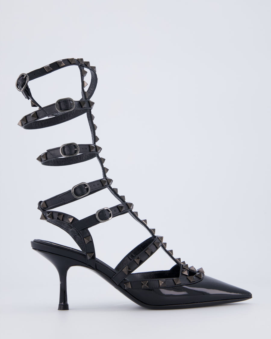Valentino Black Patent Rockstud Kitten Heels Size EU 38