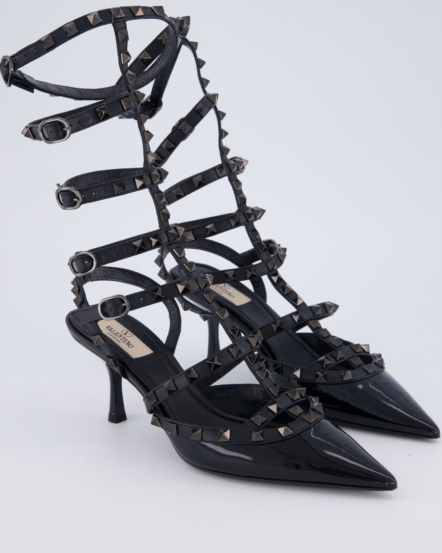 Valentino Black Patent Rockstud Kitten Heels Size EU 38