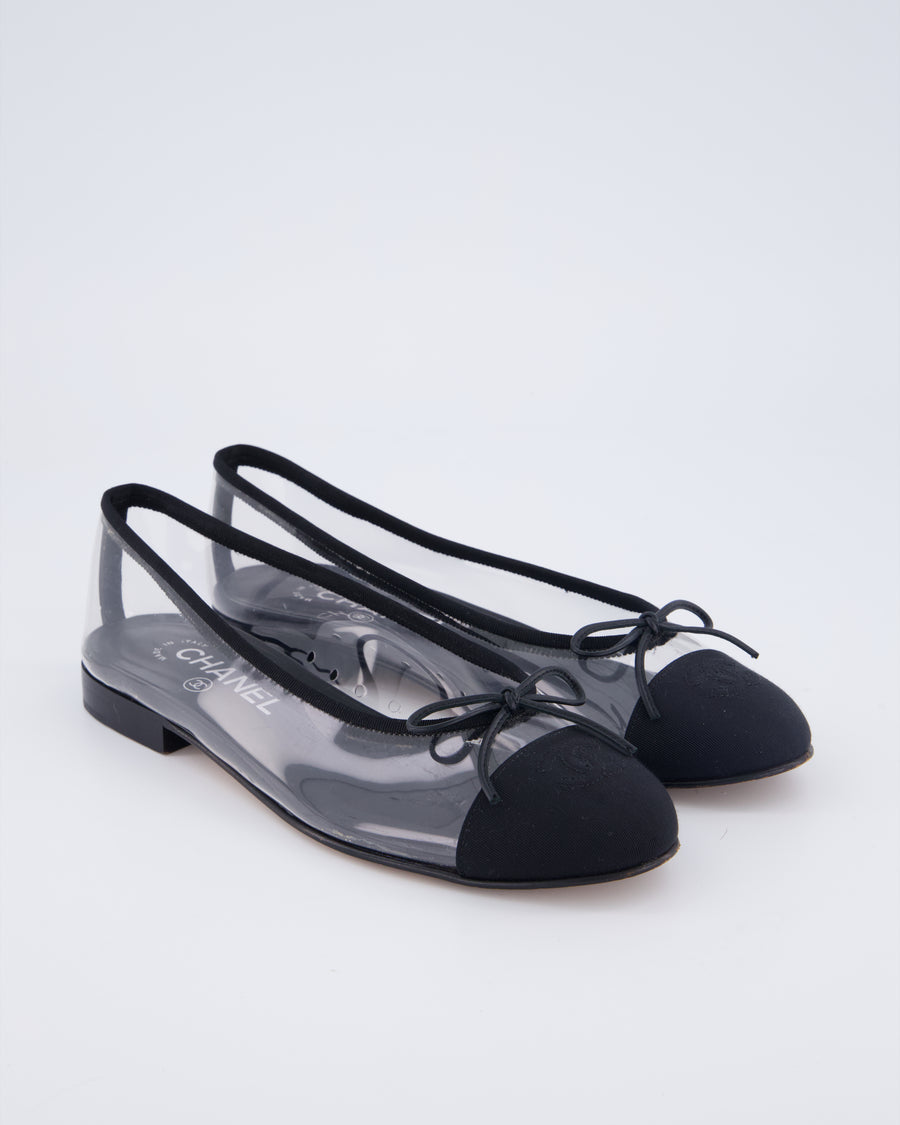 Chanel Black Perspex CC Ballet Flats Size EU 38.5