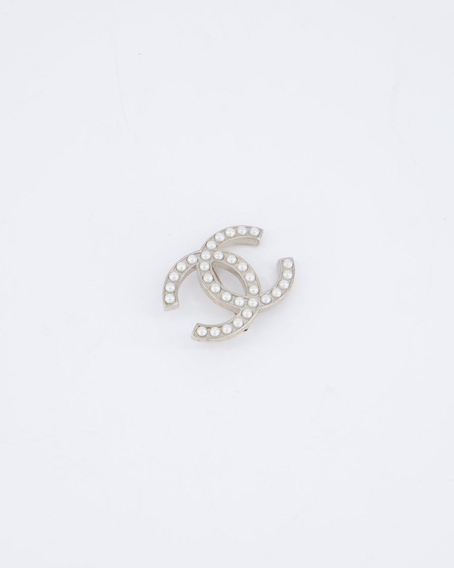 Chanel 13/A Silver Pearl CC Brooch