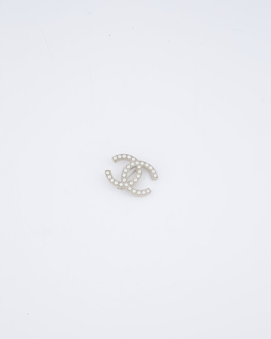Chanel 13/A Silver Pearl CC Brooch