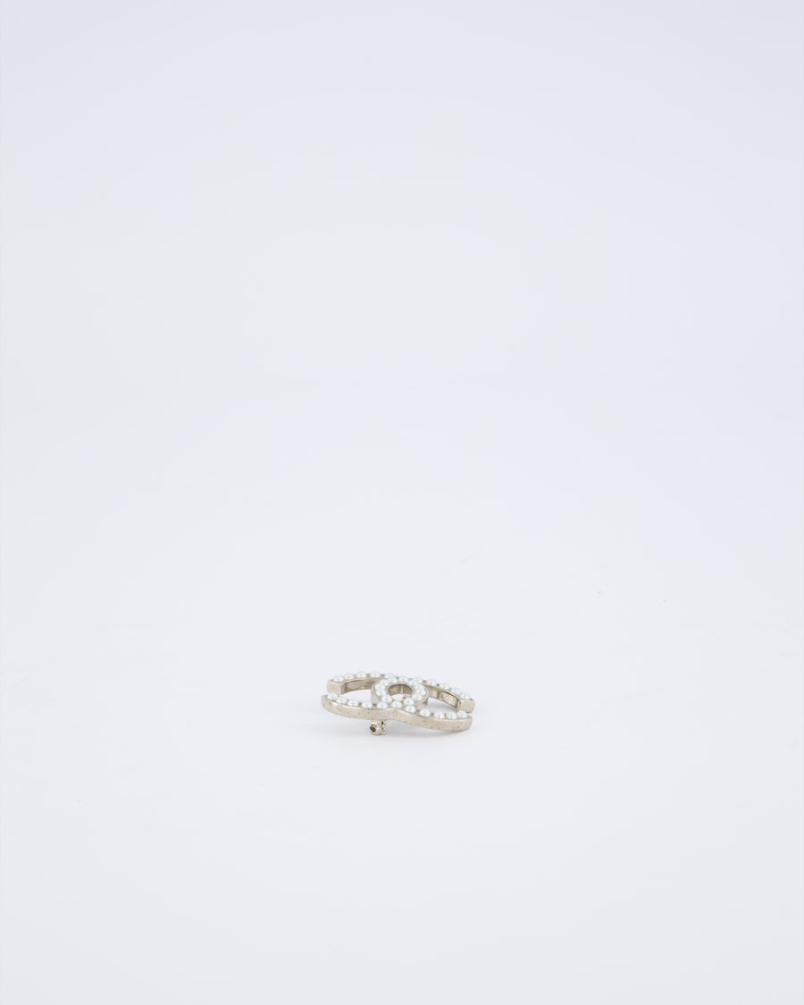 Chanel 13/A Silver Pearl CC Brooch