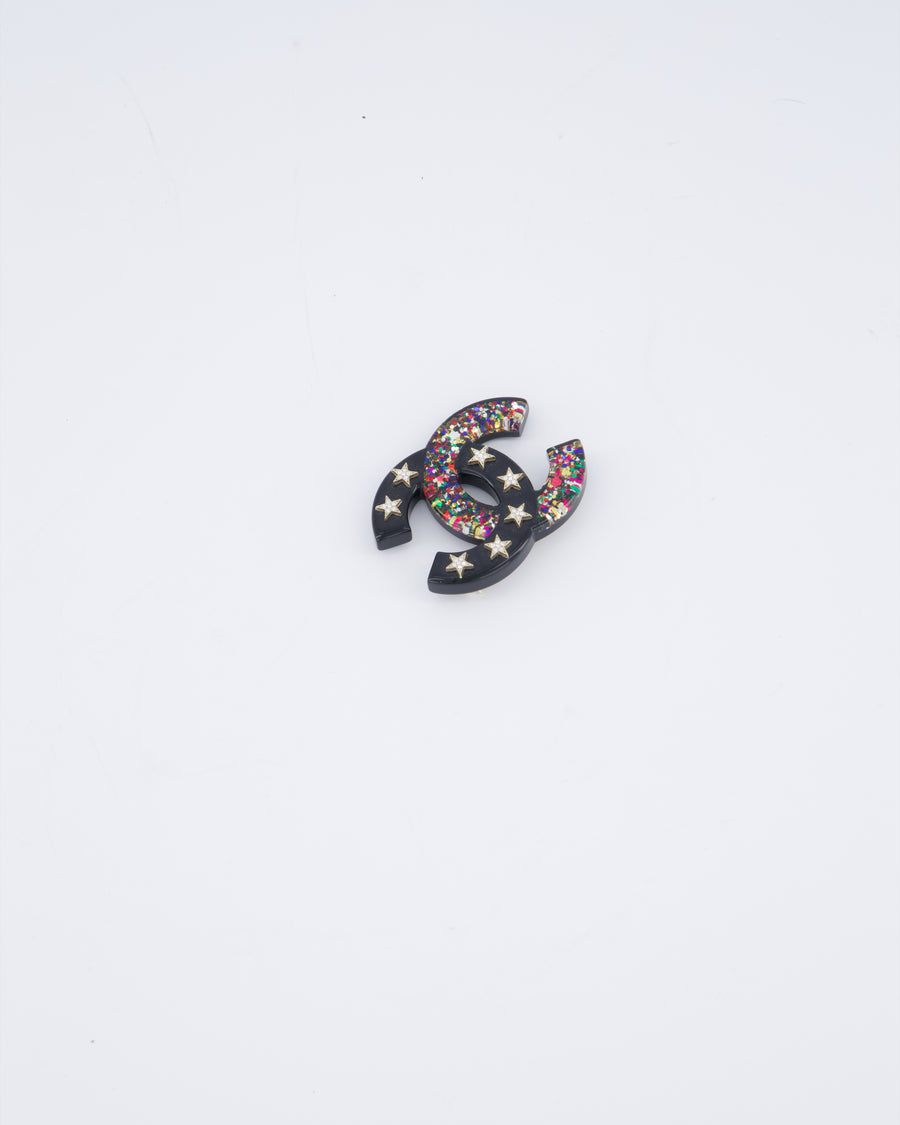 Chanel 17/C Black Resin Glitter Star Brooch