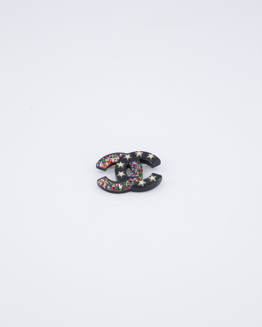 Chanel 17/C Black Resin Glitter Star Brooch