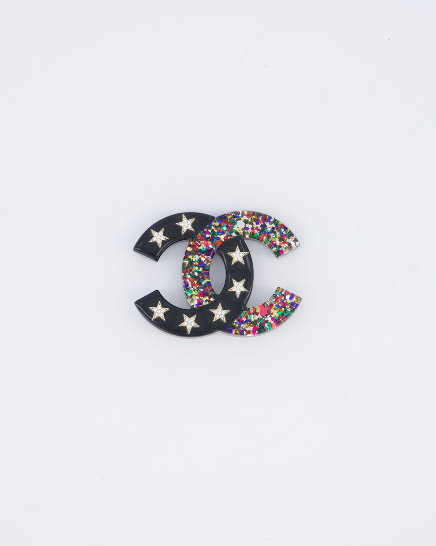 Chanel 17/C Black Resin Glitter Star Brooch