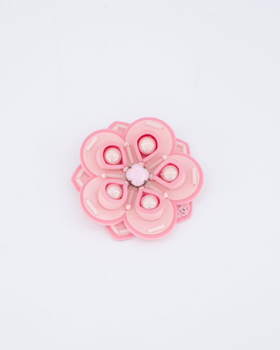 *RARE* Chanel 16/C Pink Camellia Beaded Perspex Brooch