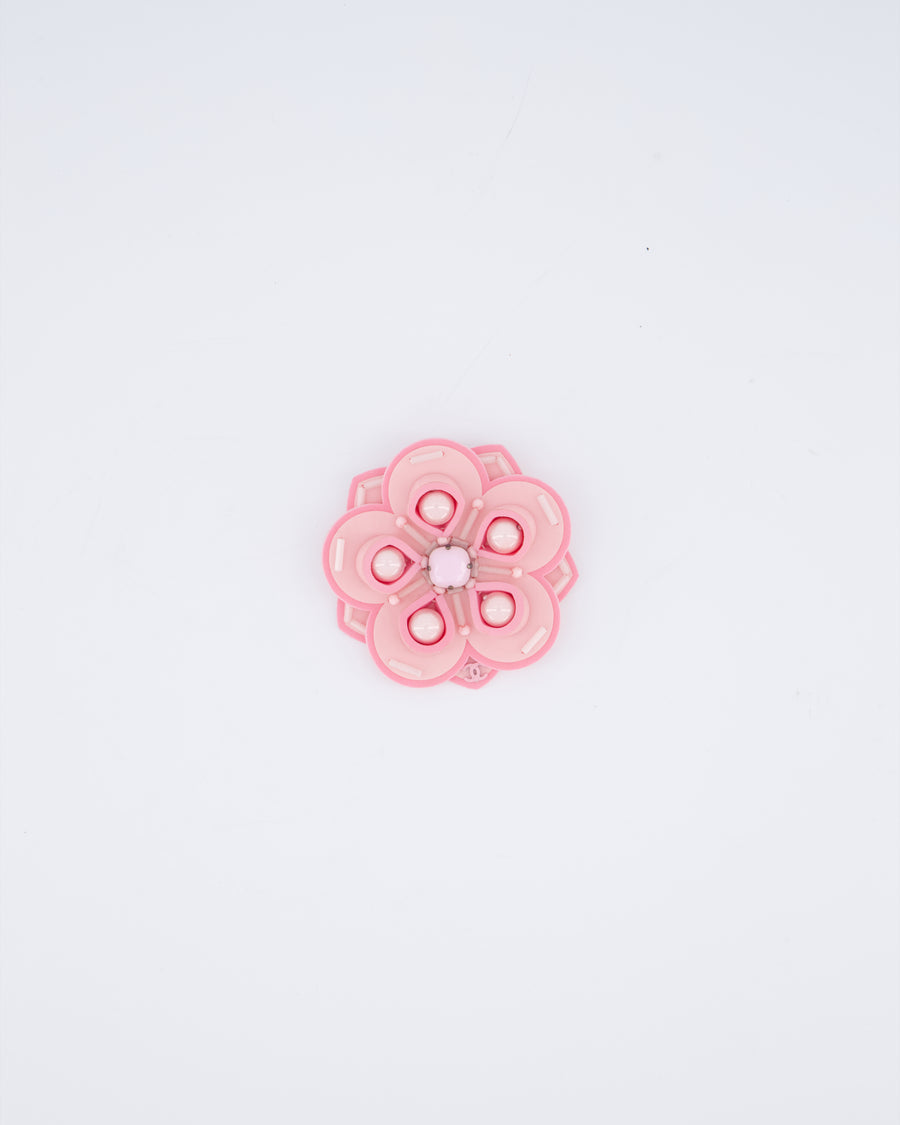 *RARE* Chanel 16/C Pink Camellia Beaded Perspex Brooch