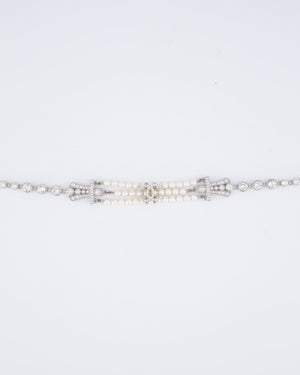 Chanel 23/S Silver Diamond Pearl Choker with CC Logo Detail